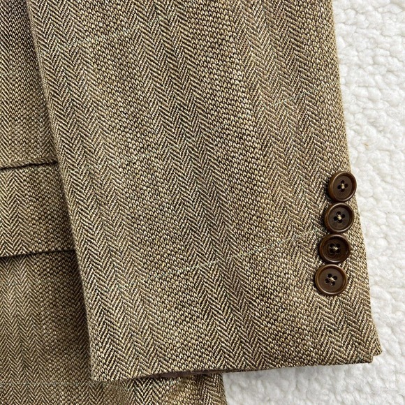 Brooks Brothers Herringbone Silk Linen Wool Sport Coat Men 44 Brown Blazer Italy - Picture 4 of 10